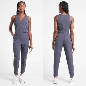 Athleta Brooklyn Textured Jumpsuit Leopard Size 6 Sleeveless Gray Violet